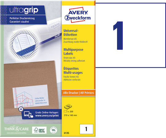 Avery Zweckform Ethyk.zf 6135 A5 210x148mm Label 6135