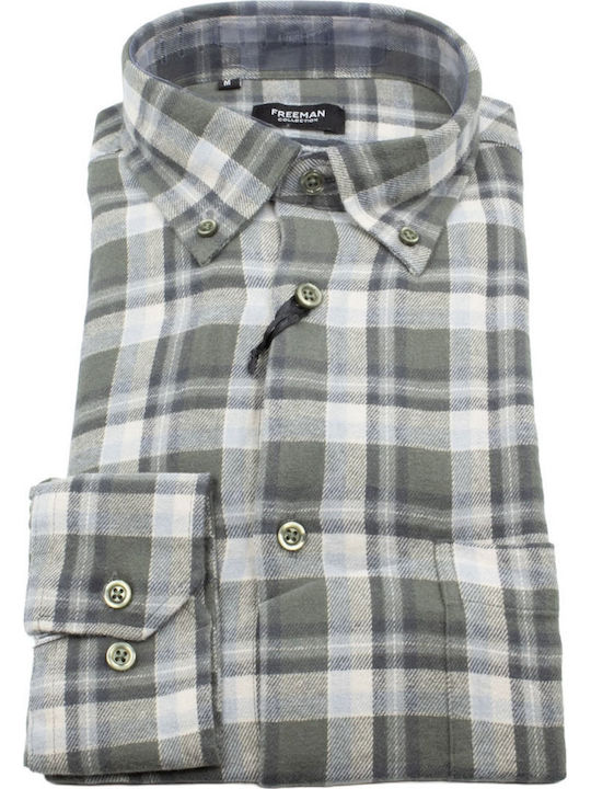 Long-sleeved Flannel Shirt Checked Green Grey
