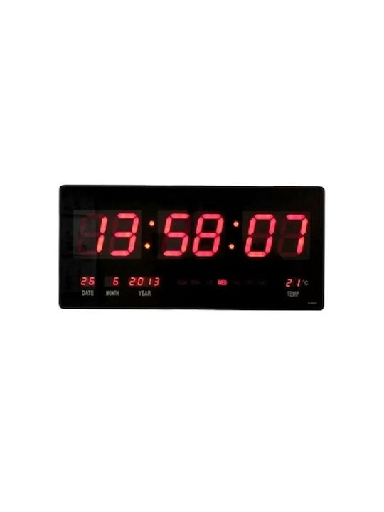 Wall Clock Digital Plastic Red 48x19cm