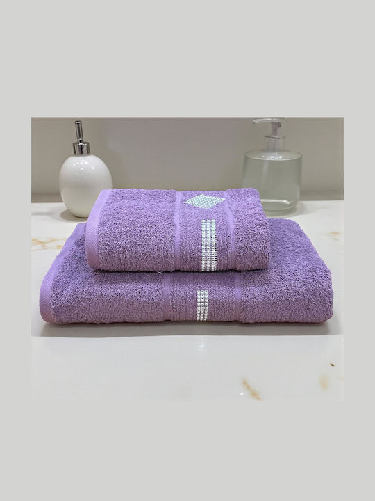 Linea Home Σετ Πετσέτες Μπάνιου 2τμχ Diamond Λεβάντα Βάρους 500gr/m²