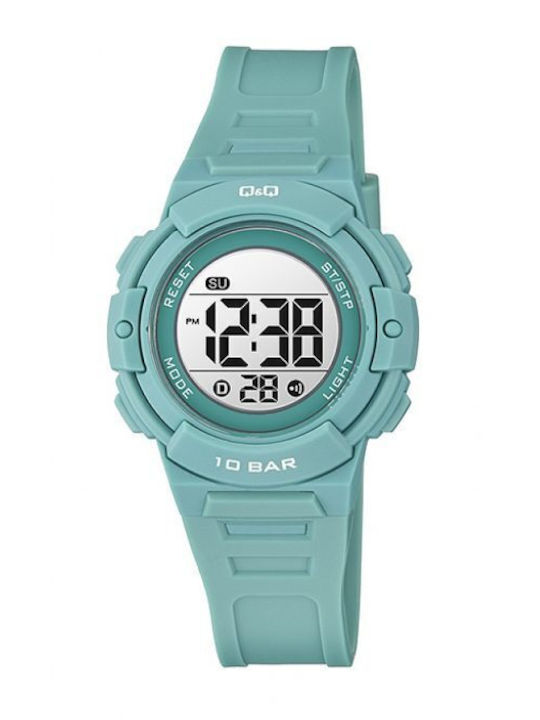 Q&Q Digital Men's Watch Battery with Turquoise Rubber Strap