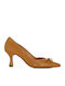 Leder Pumps mit mittelhohem Absatz Tabac Braun