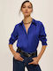 Women's Satin Long Sleeve Shirt Blue