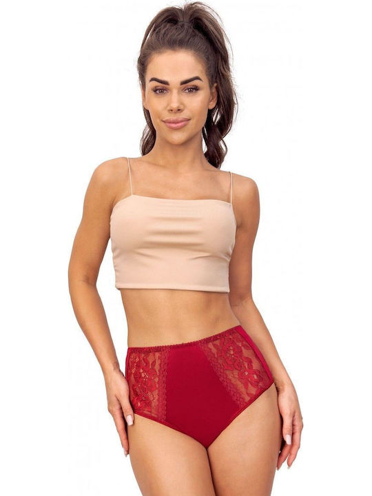 Hochtailliert Damen Slip mit Spitze Burgundy