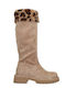 Suede Women's Boots with Zipper & Fur Beige