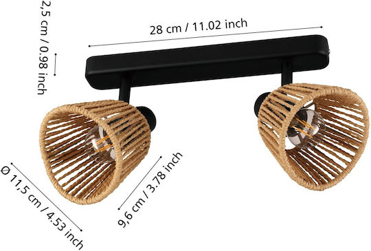 Eglo Keelby Double Ceiling & Wall Spot with E14 Lamp Adapter in Black Colour