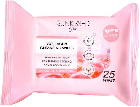 Sunkissed Collagen Μαντηλάκια Αφαίρεσης Μακιγιάζ Προσώπου 25τμχ