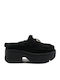 Leather Mules with Low Heel in Black Color