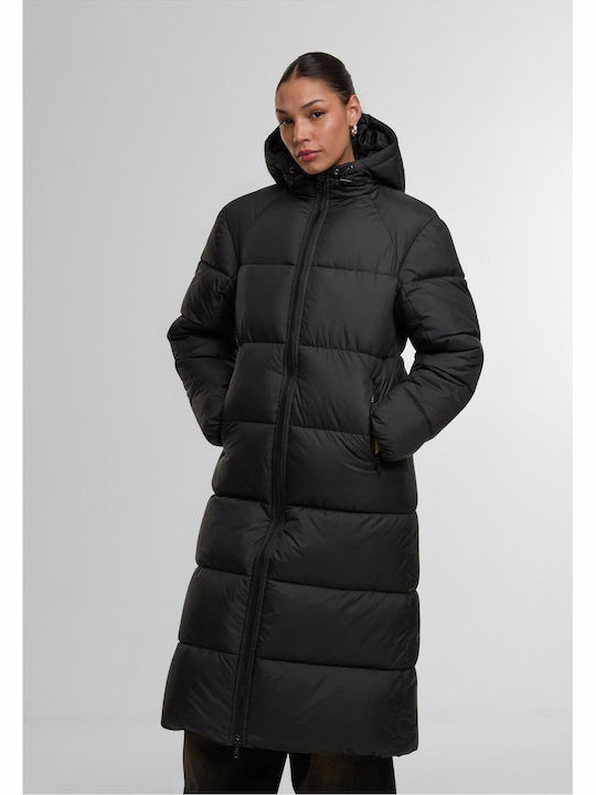 Ladies Μακρύ Γυναικείο Puffer Μπουφάν για Χειμώνα Black