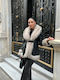 Leather Women's Black Coat with Fur Details
