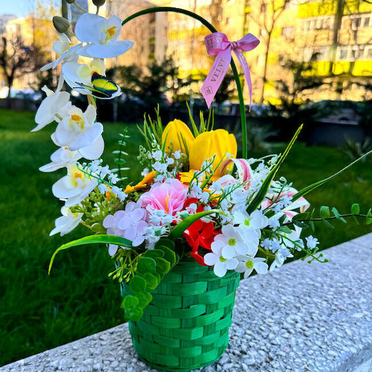 Anniversary Basket Floral Collection Green Plants Orchid Iris Handcrafted Lily Valley Tulips Sunflower Soap Hydrangeas In A Green Woven Basket