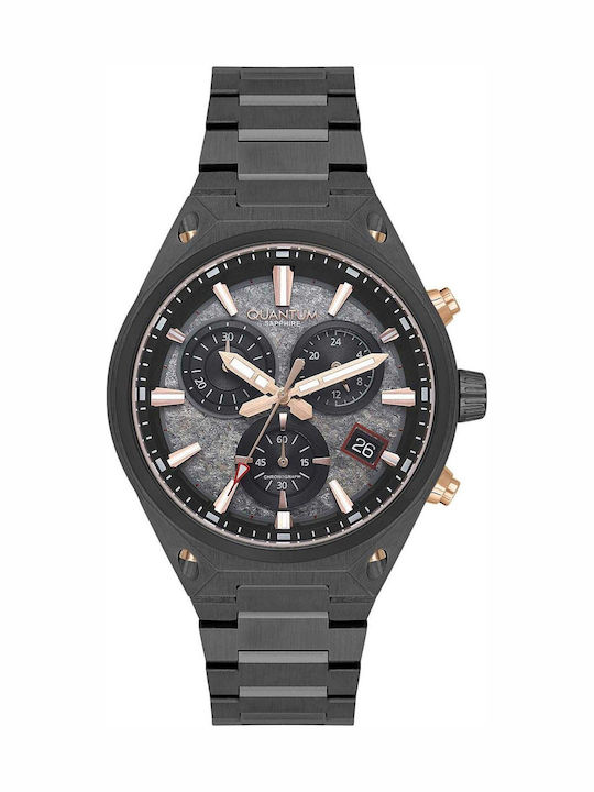 Quantum Hunter Men's Watch 45mm Chronograph Battery with Black Metal Bracelet