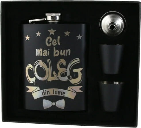 Personalized Set "best Colleague In World " Flask Funnel Two Glasses Black