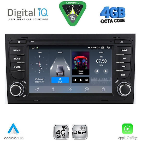 Digital IQ Ηχοσύστημα Αυτοκινήτου για Audi A4 2002-2008 (Bluetooth/USB/WiFi/GPS/Apple-Carplay/Android-Auto)