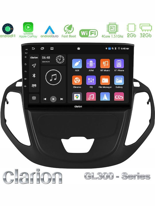 Clarion Car Audio System for Ford Transit Courier 2015-2023 (Bluetooth/USB/AUX/WiFi/GPS/Apple-Carplay/Android-Auto) with Touch Screen 9"