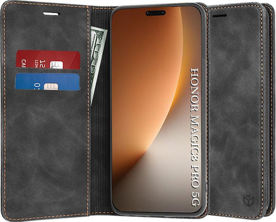 Techsuit Confy Cover Книга Силикон Черен (Honor Magic8 Pro)