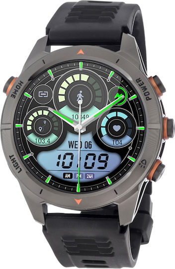 3Guys 3GW8051 Stainless Steel 48mm Smartwatch με Παλμογράφο (Black Silicone)
