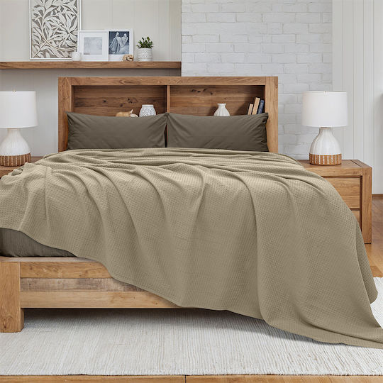 Lino Home Κουβέρτα Πικέ Μονή 170x240εκ. Μόκα