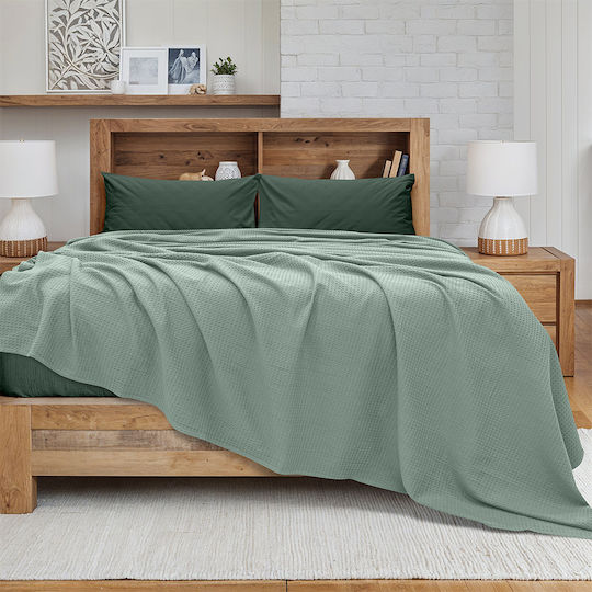 Lino Home Cocoon Κουβέρτα Πικέ Υπέρδιπλη 240x260εκ. Μέντα