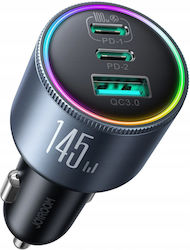 Joyroom Φορτιστής Αυτοκινήτου με Θύρες 1xUSB-A 2xType-C και Καλώδιο Type-C