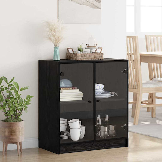 Living Room Display Cabinet Made of Particle Board with Windowed Black Oak 68x37x75.5cm