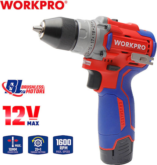 WorkPro WP460201 Mașină De Găurit Cu Baterie Fără Perii 12V 2x2Ah