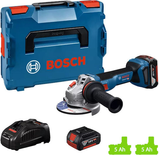 Bosch GWS 18V-11 S Professional Τροχός 125mm Μπαταρίας Brushless με Ρύθμιση Στροφών 2x5Ah