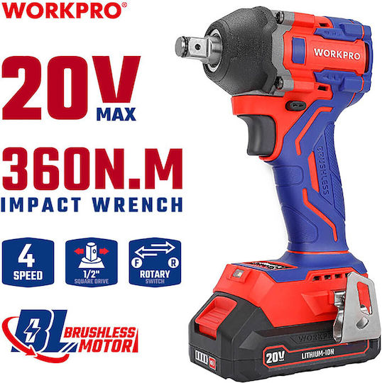 WorkPro WP390227 Безчетков Ударен гайковерт 1x4Ах с Приемник 1/4"