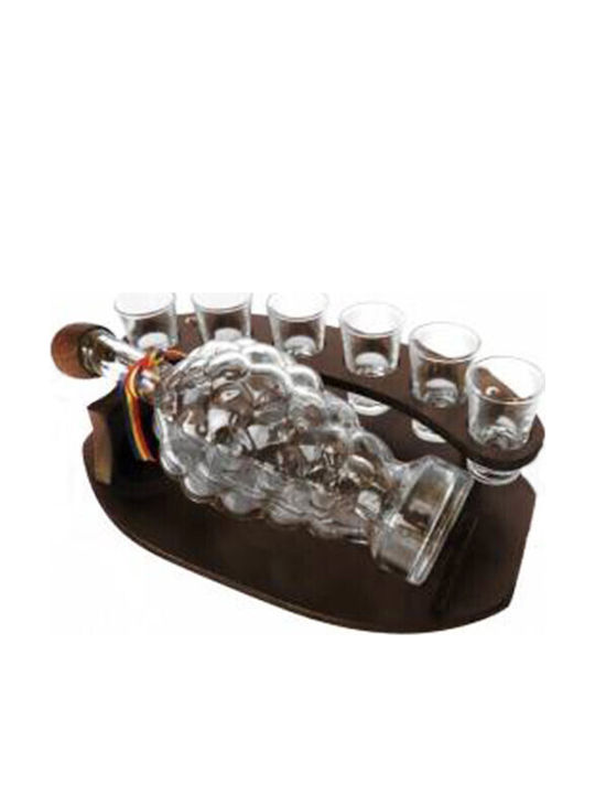 Velve Sticlă Carafă de Servire 30buc cu Dop și Pahare Maro 1buc