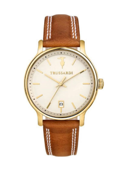 Trussardi Tinedito Men's Watch Battery with Brown Leather Strap