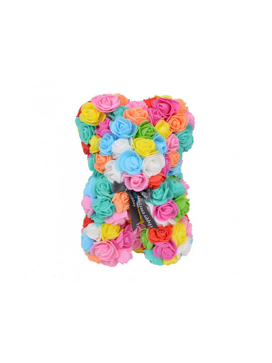 Multicolor Blumenbär Mit Rosen 25 Cm Handdekorierte Geschenkbox Blau-Pink-Gelb