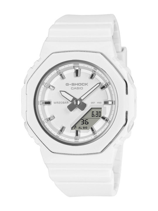 Casio Ψηφιακό Γυναικείο Ρολόι 16mm Χρονογράφος Μπαταρίας με Λευκό Καουτσούκ Λουράκι