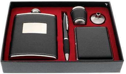 Vlv Men's Gift Set 5 Pieces Flask Pen Glass Funnel Cigarette Case Black
