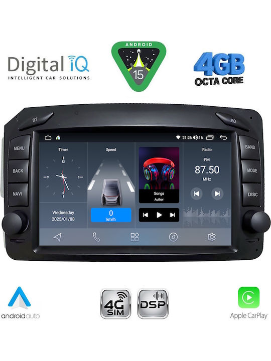 Digital IQ Автомобилна Аудио Система за Mercedes-Benz C Class / CLK Class 1999-2004 (Bluetooth/USB/Wi-Fi/GPS/Apple CarPlay/Android Auto) с Touch Screen 7"