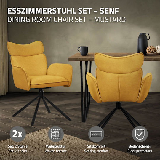 Dining Room Fabric Chair Yellow 63x68x89cm 2pcs