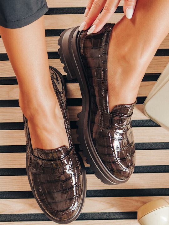 Patent Leather Women's Loafers in Brown Color