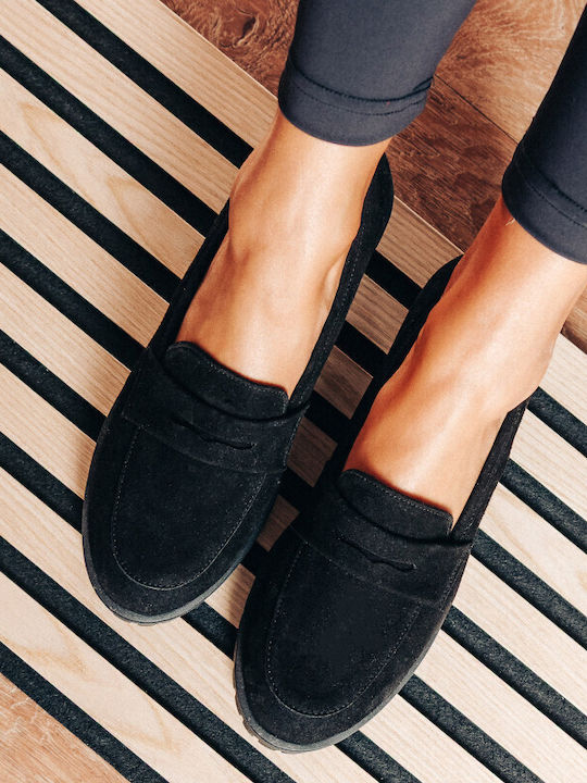 Leder Damen Loafers in Schwarz Farbe