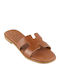 Leather Women's Flat Sandals in Brown Color
