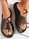 Leather Women's Flat Sandals Flatforms in Brown Color