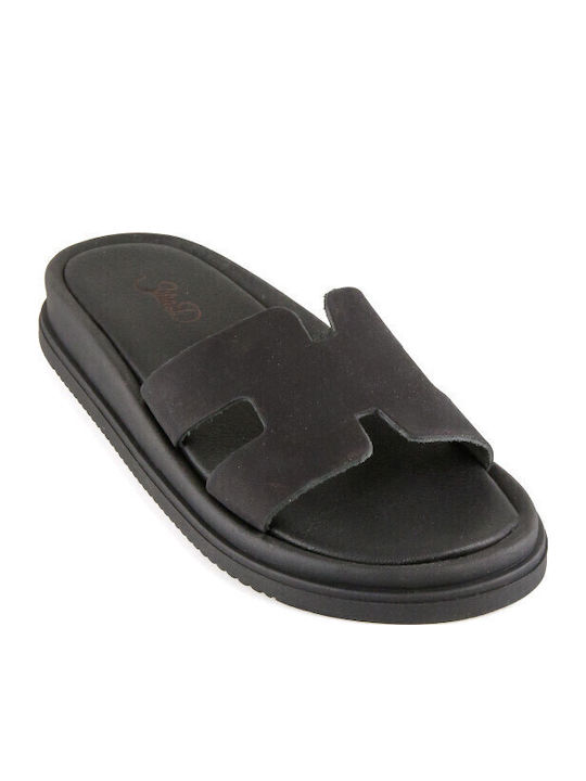Leather Women's Flat Sandals Flatforms in Black Color
