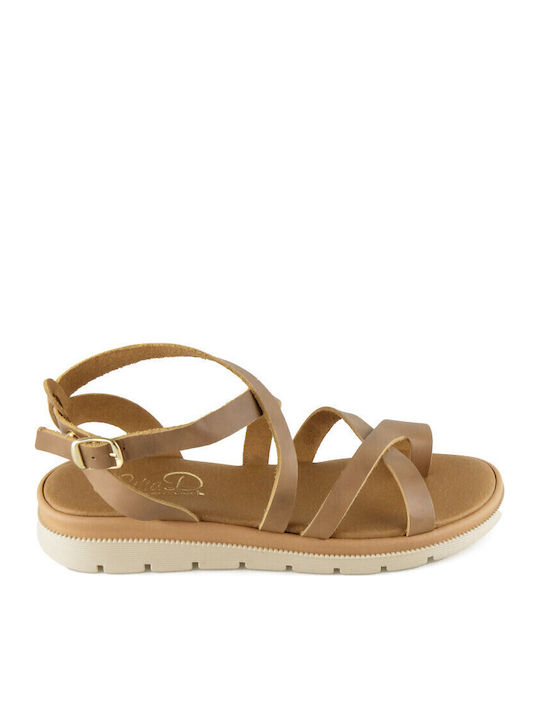 Leather Women's Flat Sandals Flatforms in Brown Color