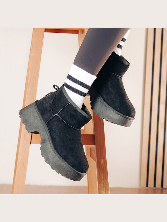 Suede Women's Ankle Boots with Fur Black