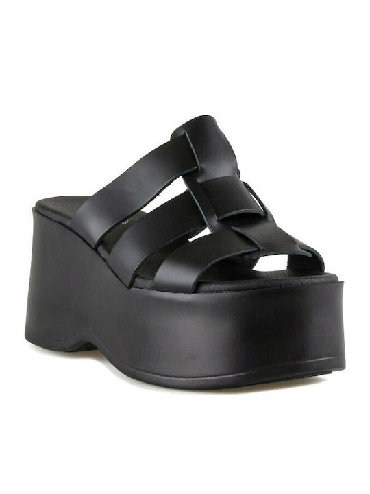Women's Leather Platform Shoes Black