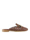 Leather Mules with Heel in Brown Color