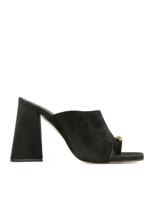 Leather Mules with Heel in Black Color