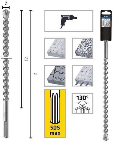 Alpen Drills Drill Bit Burghiu cu Tija SDS Max pentru Materiale de construcție 26x520mm