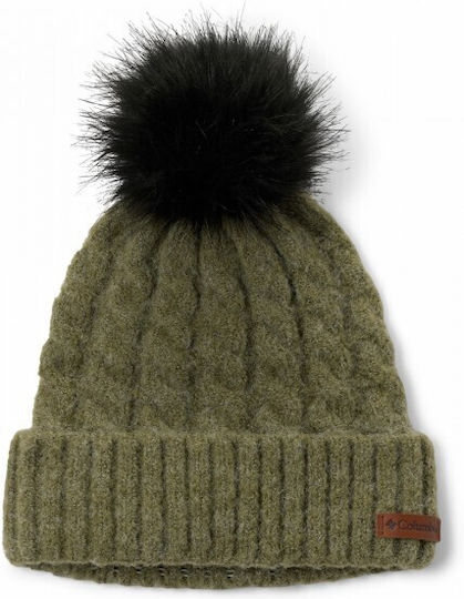 Winter Blur Ii Pom Pom Beanie Unisex Fleece Beanie Knitted in Khaki color