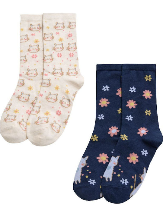Ysabel Mora Kindersocken Μπεζ-μπλε Σκούρο 2 Paar