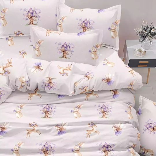 Borea Single Cotton Sheets Set Magic Garden Lilac 160x250cm 3 Pieces
