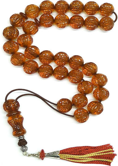 Roloi Komboloi Graven Mastic Worry Beads with 33 Beads Honey 40cm
